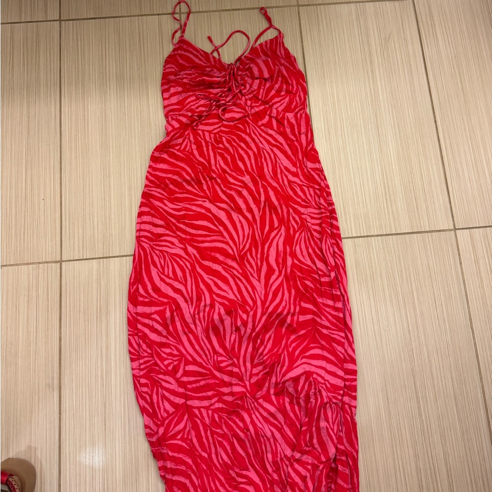 H&M Red Zebra-Print Spaghetti Strap Dress